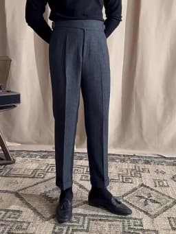 Vintage Wool Herringbone Pattern Silger Casual Pants British Bloodbath Gangsta Warm High Waist Straight Pants