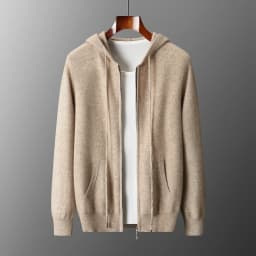 2025 New Men Knitted Plane Hooded Cardigan Cashmere Sweater Zipper Design Pocket Decoration High quality Thick Warmth Hoodie
