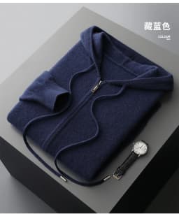 2025 New Men Knitted Plane Hooded Cardigan Cashmere Sweater Zipper Design Pocket Decoration High quality Thick Warmth Hoodie