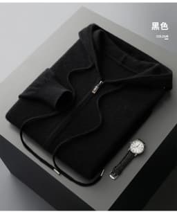 2025 New Men Knitted Plane Hooded Cardigan Cashmere Sweater Zipper Design Pocket Decoration High quality Thick Warmth Hoodie