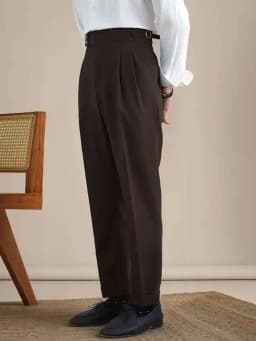Naples Double Fold High Waist Linen Suit Pants For Men Summer Breathable Straight Leg Office Trousers Men Pantalon Costume Homme