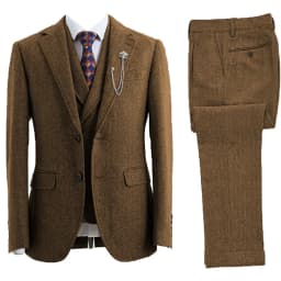 Men 3 Piece Suit Tweed Herringbone Double-Breasted Wedding Tuxedos Size Men Clothing
