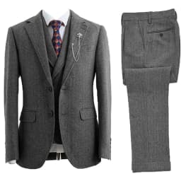 Men 3 Piece Suit Tweed Herringbone Double-Breasted Wedding Tuxedos Size Men Clothing