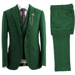 Men 3 Piece Suit Tweed Herringbone Double-Breasted Wedding Tuxedos Size Men Clothing