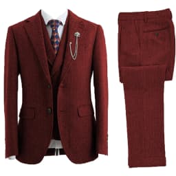 Men 3 Piece Suit Tweed Herringbone Double-Breasted Wedding Tuxedos Size Men Clothing