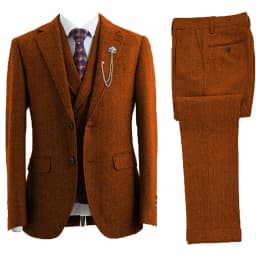 Men 3 Piece Suit Tweed Herringbone Double-Breasted Wedding Tuxedos Size Men Clothing