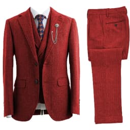 Men 3 Piece Suit Tweed Herringbone Double-Breasted Wedding Tuxedos Size Men Clothing