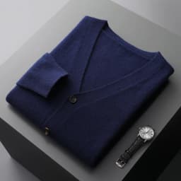 YTFidio 100% Wool Men Sweater V-Neck handsome Sweater Botton Warm Soft Solid Cardigan Knitwear Basic 190