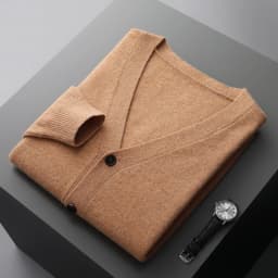 YTFidio 100% Wool Men Sweater V-Neck handsome Sweater Botton Warm Soft Solid Cardigan Knitwear Basic 190