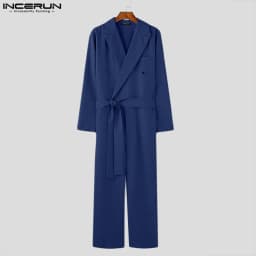 INCERUN 2024 American Style Fashion Jumpsuit Casual Men's Suit Neck Double Breasted Jumpsuits Long Sleeved Casual Rompers S-5XL