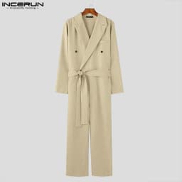 INCERUN 2024 American Style Fashion Jumpsuit Casual Men's Suit Neck Double Breasted Jumpsuits Long Sleeved Casual Rompers S-5XL
