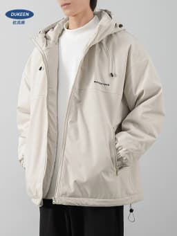 DUKEEN Men's Thick Cotton-Padded Jacket Warm Winter Hooded Coat Insulated Outdoor Proofwahter Softshell Hiking Jacket