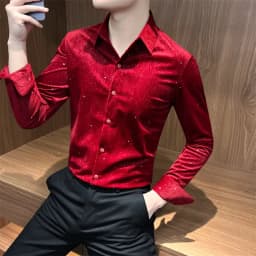Autumn Rhinestone Shirts Men's Long-sleeved 2025 High-quality Hairstylist Casual Business Shirt Slim Social Party Tuxedo Blouse