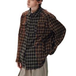 Plaid Splice Shirt Men Japanese Streetwear Fashion Loose Casual Long Sleeve Shirts Cityboy Oversize Cargo Shirts Unisex Blouses