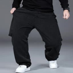 Men's Spring Autumn Plus Size Jeans 100-150KG Drawstring Waist Cotton Loose Trousers 44 46 48 50 Large Black Blue Male Clothing