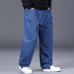 Men's Spring Autumn Plus Size Jeans 100-150KG Drawstring Waist Cotton Loose Trousers 44 46 48 50 Large Black Blue Male Clothing