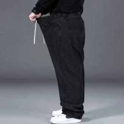 Men's Spring Autumn Plus Size Jeans 100-150KG Drawstring Waist Cotton Loose Trousers 44 46 48 50 Large Black Blue Male Clothing