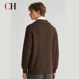 CH Men's Shawl Collar Ribbed Knit Cardigan Button Front Soft Warm Casual Winter Sweater Coat with Pockets
