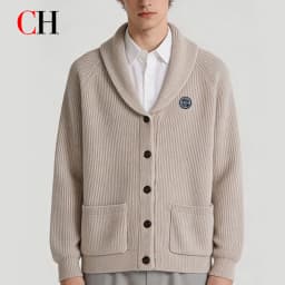 CH Men's Shawl Collar Ribbed Knit Cardigan Button Front Soft Warm Casual Winter Sweater Coat with Pockets