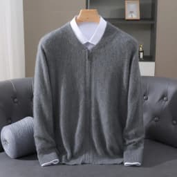 Winter New Mink Wool Cardigan Men's Round Neck Thickened Zipper Coat Business Casual Knitted Cashmere Sweater