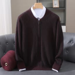 Winter New Mink Wool Cardigan Men's Round Neck Thickened Zipper Coat Business Casual Knitted Cashmere Sweater