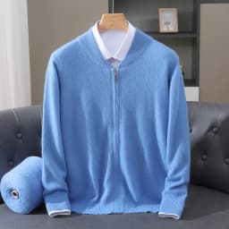 Winter New Mink Wool Cardigan Men's Round Neck Thickened Zipper Coat Business Casual Knitted Cashmere Sweater