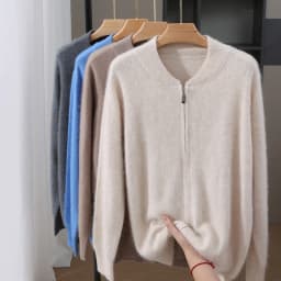 Winter New Mink Wool Cardigan Men's Round Neck Thickened Zipper Coat Business Casual Knitted Cashmere Sweater