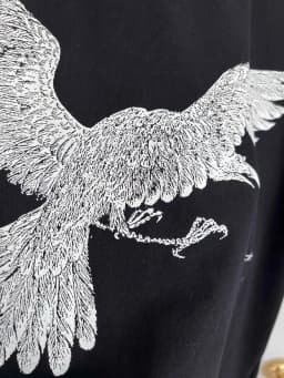 TOP-YAMAMOTO original design Crow short-sleeved black printed T-shirt Trendy loose large-sized pure cotton