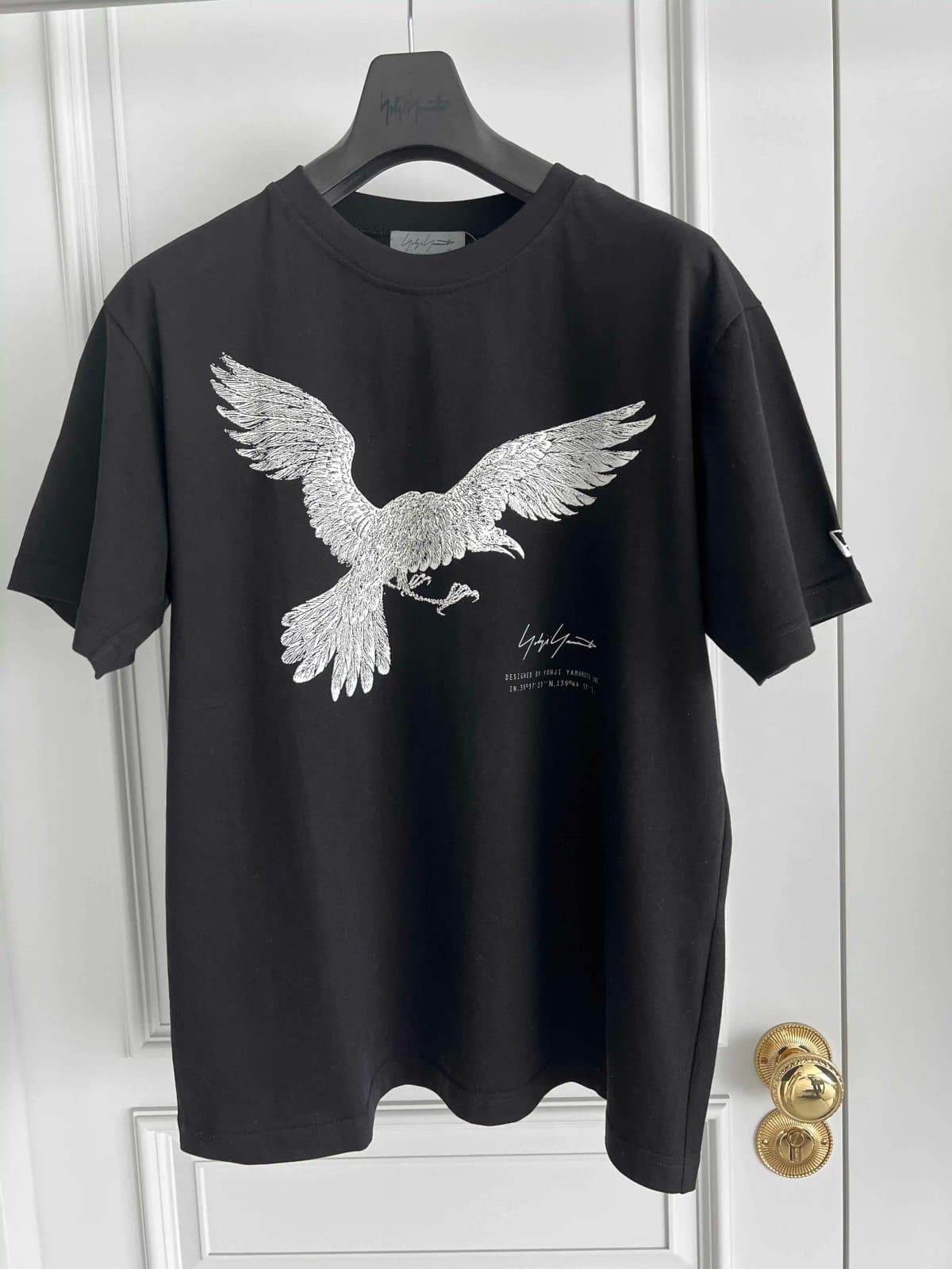 TOP-YAMAMOTO original design Crow short-sleeved black printed T-shirt Trendy loose large-sized pure cotton
