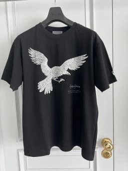 TOP-YAMAMOTO original design Crow short-sleeved black printed T-shirt Trendy loose large-sized pure cotton