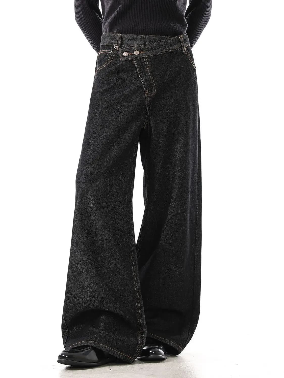 Men's Irregular Design Jeans Vibe Casual Pants Wide Legs Sweatpants Male High Waist Unisex Baggy Trousers