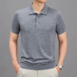 Ture 100% Merino Wool Tees Men Superfine Wool Short Sleeve Clothes Male Turn Down Collar Knit Polo Shirt Thin Sheep Wool Tops