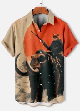 Men's Retro Cartoon Anime Cat Theme Short Sleeve Shirts Short Sleeve Tops Fashion Casual Vacation Streetwear Summer Men's Shirts