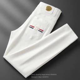 High Quality Luxury European Design White Jeans Men Slim Straight Elastic Casual Breathable Black Long Trousers Man Plus Size 40