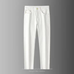 High Quality Luxury European Design White Jeans Men Slim Straight Elastic Casual Breathable Black Long Trousers Man Plus Size 40