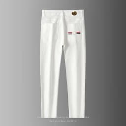 High Quality Luxury European Design White Jeans Men Slim Straight Elastic Casual Breathable Black Long Trousers Man Plus Size 40