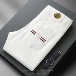 High Quality Luxury European Design White Jeans Men Slim Straight Elastic Casual Breathable Black Long Trousers Man Plus Size 40