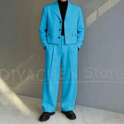 Men's 2 Piece Suit Set Fashion Notch Lapel Single Breasted Outfit for Casual Formal Business Groom Wedding Party Male Suit