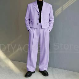 Men's 2 Piece Suit Set Fashion Notch Lapel Single Breasted Outfit for Casual Formal Business Groom Wedding Party Male Suit