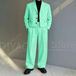 Men's 2 Piece Suit Set Fashion Notch Lapel Single Breasted Outfit for Casual Formal Business Groom Wedding Party Male Suit