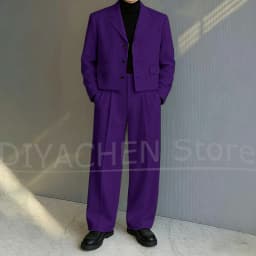Men's 2 Piece Suit Set Fashion Notch Lapel Single Breasted Outfit for Casual Formal Business Groom Wedding Party Male Suit