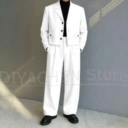 Men's 2 Piece Suit Set Fashion Notch Lapel Single Breasted Outfit for Casual Formal Business Groom Wedding Party Male Suit