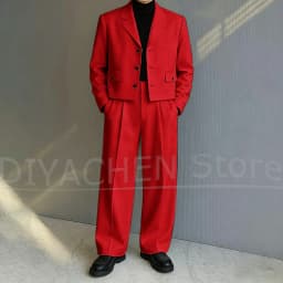 Men's 2 Piece Suit Set Fashion Notch Lapel Single Breasted Outfit for Casual Formal Business Groom Wedding Party Male Suit