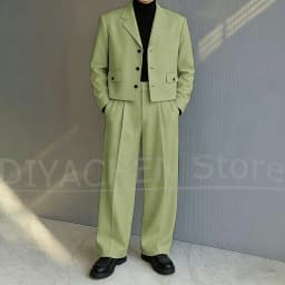 Men's 2 Piece Suit Set Fashion Notch Lapel Single Breasted Outfit for Casual Formal Business Groom Wedding Party Male Suit