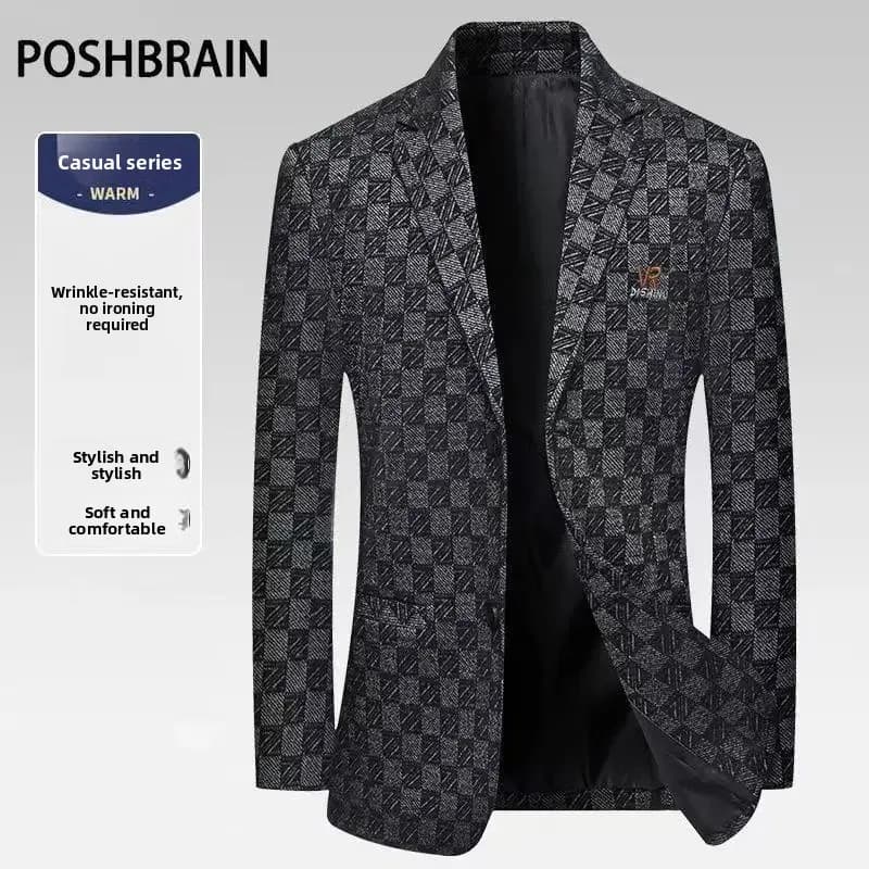 Blazer Men's Fashionable Business Wedding Banquet Casual Hosting Dress Showcases A High-end Middle-aged Checkered Look Blazer