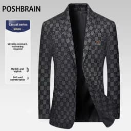 Blazer Men's Fashionable Business Wedding Banquet Casual Hosting Dress Showcases A High-end Middle-aged Checkered Look Blazer