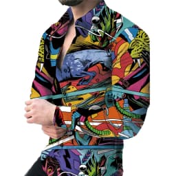 New luxury men's casual long sleeved shirt paired with 3D printed spring and autumn shirt, street men's fashionable shirt