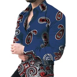 New luxury men's casual long sleeved shirt paired with 3D printed spring and autumn shirt, street men's fashionable shirt