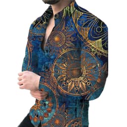 New luxury men's casual long sleeved shirt paired with 3D printed spring and autumn shirt, street men's fashionable shirt