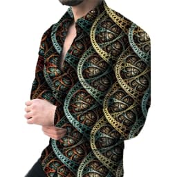 New luxury men's casual long sleeved shirt paired with 3D printed spring and autumn shirt, street men's fashionable shirt